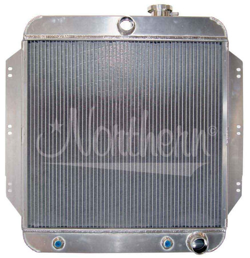 Radiator - Muscle Car - 25.375 in W x 21.875 in H x 3.25 in D - Center Inlet - Passenger Side Outlet - Aluminum - Natural - Chevy 1955-59 - Each