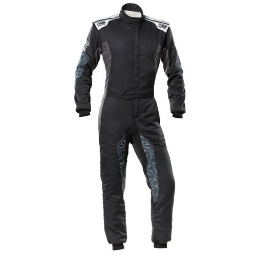Driving Suit - Tecnica Hybrid - 1-Piece - FIA Approved - Double Layer - Nomex - Black / Silver - Size 58 - X-Large - Each Driving Suit - Tecnica Hybrid - 1-Piece - FIA Approved - Double Layer - Nomex - Black / Silver - Size 58 - X-Large - Each