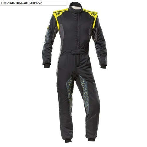 Driving Suit - Tecnica Hybrid - 1-Piece - FIA Approved - Double Layer - Nomex - Black / Fluorescent Yellow - Size 60 - X-Large / 2X-Large - Each