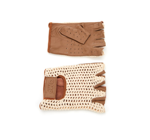 Driving Gloves - Tazio Vintage - Single Layer - Leather / Fishnet - Brown - Medium - Pair