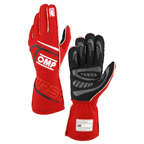 Driving Gloves - First - FIA Approved - Single Layer - Fire Retardant Fabric - Red - Large - Pair