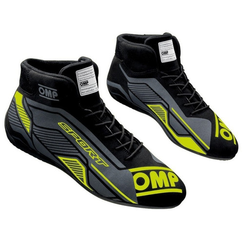 Driving Shoe - Sport - Mid-Top - SFI 3.3/5 - FIA Approved - Microfiber Outer - Fire Retardant Fabric Inner - Black / Fluorescent Yellow - Size 9 - Pair