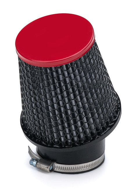 Air Filter Element - Round - 3 in Diameter - 4 in Tall - Wire Mesh Included - Paper - Gray - Red End Cap - Asphalt Kart - Each