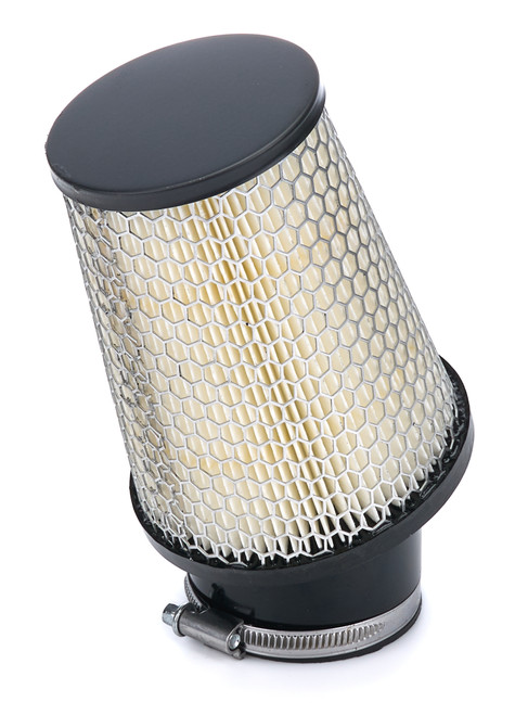 Air Filter Element - Conical - 4.25 Base Diameter - 3.06 in Top Diameter - 5 in Tall - Wire Mesh Included - Paper - Gray - Black End Cap - Quarter Midget - Each