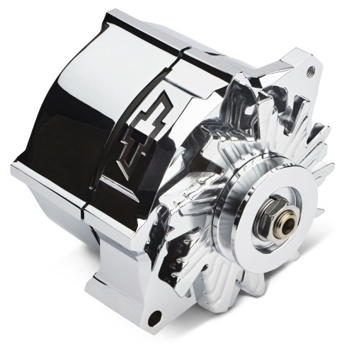 Alternator - Slant-Edge - 100 amps - 12V - 1-Wire - Internal Regulator - Single V-Belt Pulley - Chevy Bowtie Logo - Aluminum Case - Chrome - Each