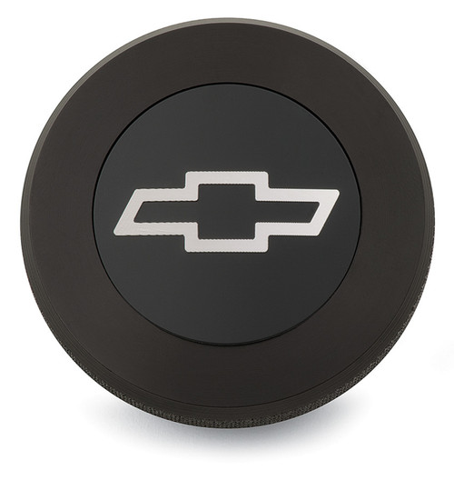 Radiator Cap - 13 lb - Round - Knurled Grip - Aluminum - Chevrolet Bowtie Logo - Black Anodized - Each