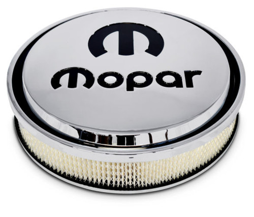 Air Cleaner Assembly - Slant Edge - 14 in Round - 3 in Element - 5-1/8 in Carb Flange - Dropped Base - Mopar Logo - Aluminum - Polished - Kit