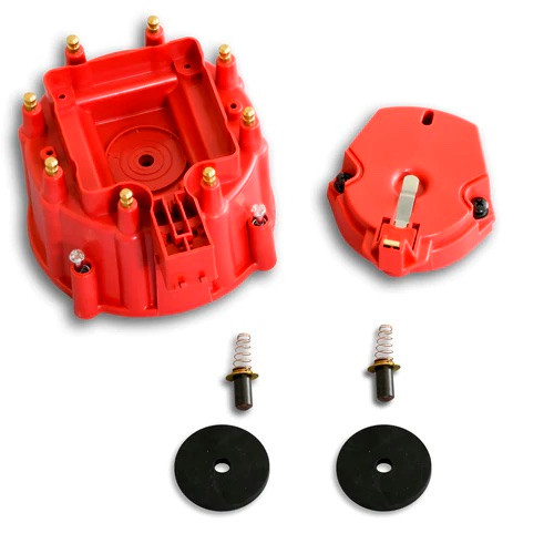 Cap and Rotor Kit - HEI Style Terminals - Brass Terminals - Twist Lock - Plastic - Red - Non-Vented - GM HEI V8 - Kit Cap and Rotor Kit - HEI Style Terminals - Brass Terminals - Twist Lock - Plastic - Red - Non-Vented - GM HEI V8 - Kit