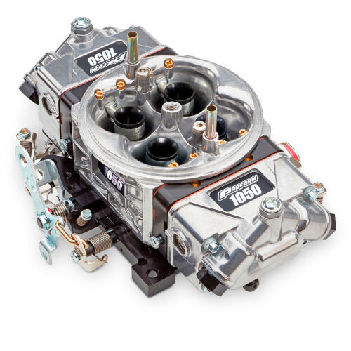 Carburetor - Race Series Drag Racing - 4-Barrel - 1050 CFM - Square Bore - No Choke - Mechanical Secondary - Dual Inlet - Aluminum - Black Anodized / Tumble Polished - Each