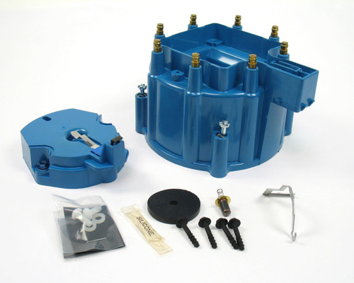 Cap and Rotor Kit - HEI Style Terminals - Brass Terminals - Twist Lock - Plastic - Blue - Non-Vented - GM HEI Style V8 - Kit