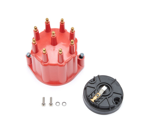 Cap and Rotor Kit - HEI Style Terminals - Brass Terminals - Twist Lock - Plastic - Red - Non-Vented - Pertronix Billet V8 Distributors - Kit