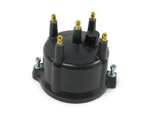 Distributor Cap - HEI Style Terminals - Brass Terminals - Screw Down - Plastic - Black - Vented - 4-Cylinder - Each Distributor Cap - HEI Style Terminals - Brass Terminals - Screw Down - Plastic - Black - Vented - 4-Cylinder - Each