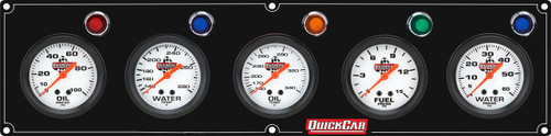 Gauge Panel Assembly - Legend Series - Plain Panel - Fuel Pressure / Oil Pressure / Oil Temperature / Water Temperature / Water Pressure - 2-5/8 in Diameter - White Face - Warning Light - Kit