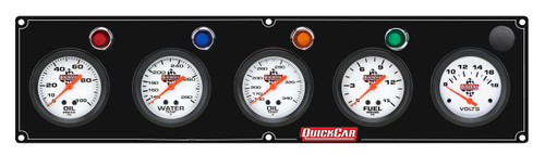Gauge Panel Assembly - Legend Series - Plain Panel - Fuel Pressure / Oil Pressure / Oil Temperature / Water Temperature / Voltmeter - 2-5/8 in Diameter - White Face - Warning Light - Kit