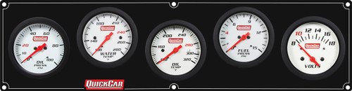 Gauge Panel Assembly - Extreme - Plain Panel - Fuel Pressure / Oil Pressure / Oil Temperature / Water Temperature / Voltmeter - 2-5/8 in Diameter - White Face - Warning Light - Kit