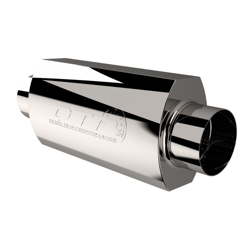 Muffler - AR3 - 4 in Center Inlet - 4 in Center Outlet - 13.63 x 7.13 x 5.13 in Oval Body - 18.63 in Long - Stainless - Polished - Each Muffler - AR3 - 4 in Center Inlet - 4 in Center Outlet - 13.63 x 7.13 x 5.13 in Oval Body - 18.63 in Long - Stainless - Polished - Each