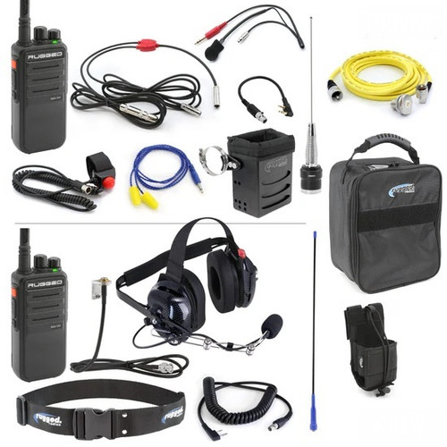 2-Way Radio - Long Track - Long Range Antenna - NASCAR Complete Team - 2 Man - UHF Signal - Bag / Belt / Connectors / Headset / Harness / Headsets / Switches - Kit