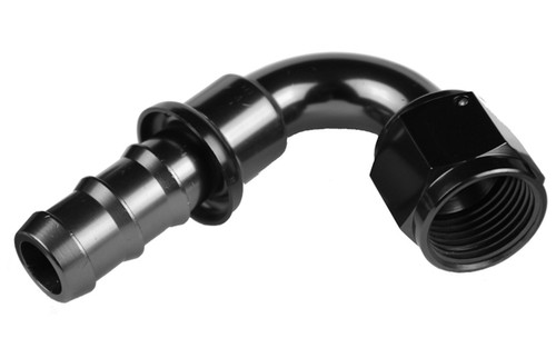 Fitting - Hose End - 2120 Series - 120 Degree - 6 AN Hose Barb to 6 AN Female - Aluminum - Black Anodized - Each