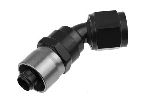 Hose End - 7045 Series - 45 Degree - 16 AN Hose to 16 AN Female - Aluminum - Black / Clear Anodized - Each