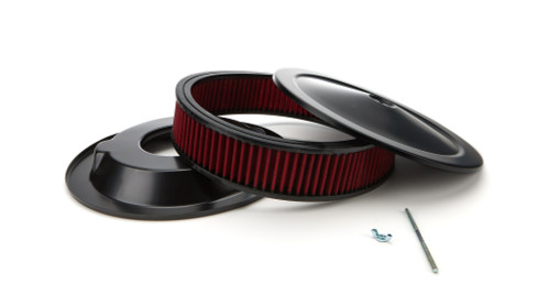 Air Cleaner Assembly - Muscle - 14 in Round - 3 in Tall - 5-1/8 in Carb Flange - Dropped Base - Red Filter - Steel - Black Powder Coat - Kit