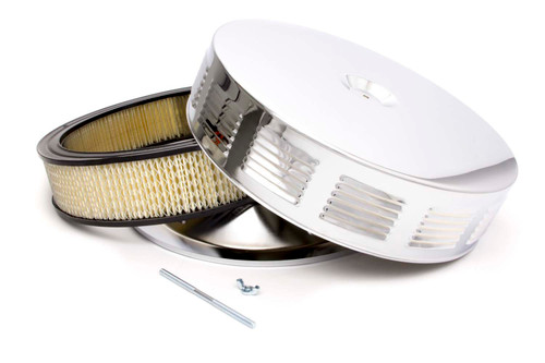 Air Cleaner Assembly - Louvered - 14 in Round - 3 in Element - 5-1/8 in Carb Flange - Dropped Base - Steel - Chrome - Kit