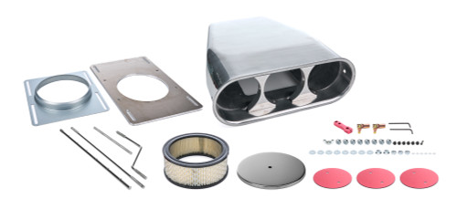 Air Cleaner Assembly - Street Scoop - Plain - 14.5 in Long - Single 5-1/8 in Carb Flange - Aluminum - Polished - Kit
