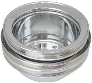 Crankshaft Pulley - V-Belt - 3 Groove - 6.75 in Diameter - 3.5 in Wide - Steel - Chrome - Smog Pump - Small Block Ford - Each