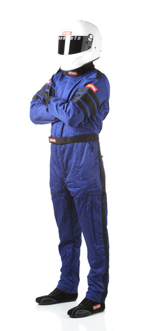 Driving Suit - 120 Series - 1-Piece - SFI 3.2A/5 - Multi-Layer - Fire Retardant Cotton / Nomex - Blue / Black Stripe - Large - Each Driving Suit - 120 Series - 1-Piece - SFI 3.2A/5 - Multi-Layer - Fire Retardant Cotton / Nomex - Blue / Black Stripe - Large - Each