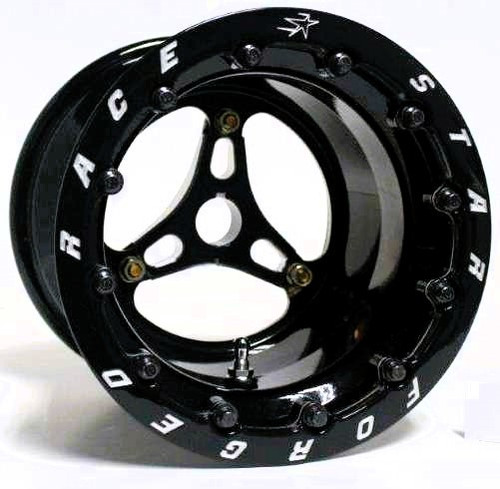 Wheel - 53 Jr Dragster - 8 x 8 in - 2.500 in Backspace - 3 x 5.25 in Bolt Pattern - Beadlock - Aluminum - Black Paint / Machined Center - Black Paint Lip - Pair