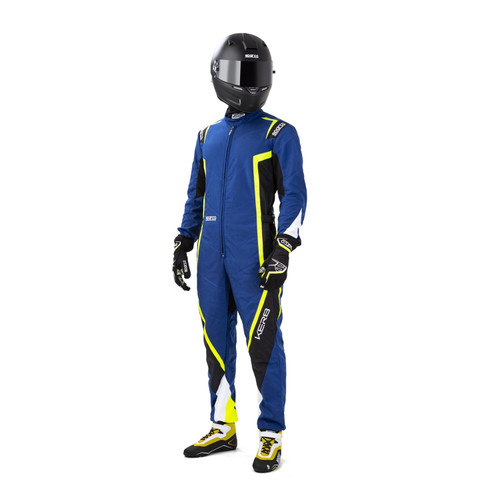 Driving Suit - Kerb - 1-Piece - FIA Approved - Single Layer - Nylon / Polyester - Blue / Black / Yellow - Size 150 - Each Driving Suit - Kerb - 1-Piece - FIA Approved - Single Layer - Nylon / Polyester - Blue / Black / Yellow - Size 150 - Each