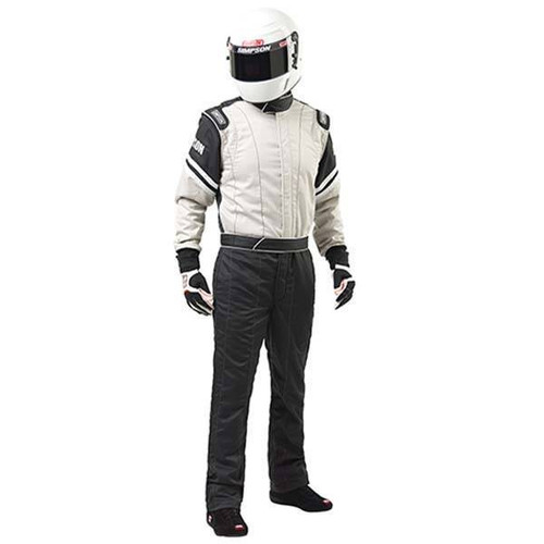 Driving Suit - Legend II - 1-Piece - SFI 3.2A/1 - Single Layer - Fire Retardant Cotton - Gray / Black - White Stripes - Large - Each