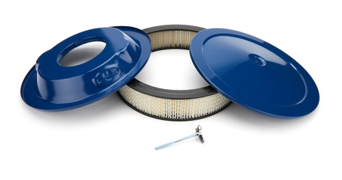Air Cleaner Assembly - High Dome - 14 in Round - 3 in Element - 5-1/8 in Carb Flange - Dropped Base - Steel - Blue Paint - Kit