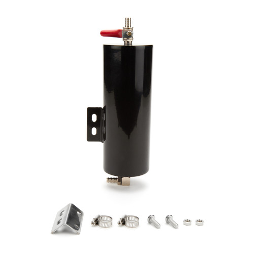 Overflow Tank - 20 oz - 8 in Tall - 3 in Wide - 5/16 in Hose Barb Inlet - 5/16 in Hose Barb Petcock Drain - Stainless - Black Powder Coat - Each