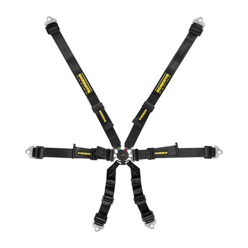 Harness - Flexi 2x2 - 6 Point - Camlock - FIA Approved - Pull Down Adjust - Clip In / Wrap Around - Individual Harness - HANS Ready - Black - Kit