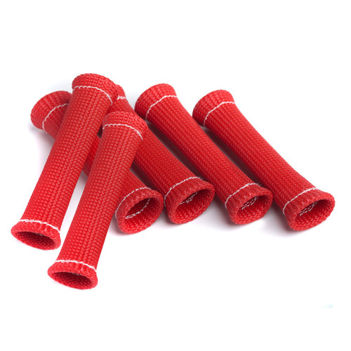 Spark Plug Boot Sleeve - 1.25 in Diameter - 4.5 in Long - Braided Fiberglass - Red - Set of 6