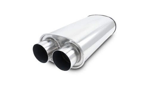 Muffler - Streetpower - Dual 2.5 in Inlets - Dual 2.5 in Outlets - 15 x 8.5 in x 5.25 in Oval Body - 19 in Long - Stainless - Polished - Universal - Each