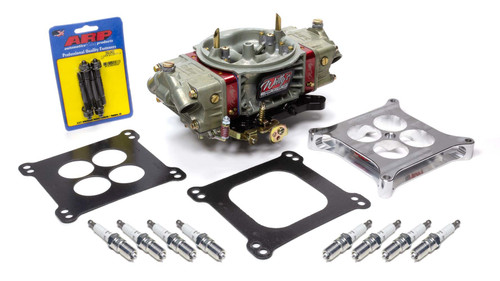 Carburetor - 604 Crate Motor - 4-Barrel - 750 CFM - Square Bore - No Choke - Mechanical Secondary - Dual Inlet - Fasteners / Gaskets / Spacer / Spark Plugs Included - Aluminum - Gold Chromate / Red Anodized - 604 Crate Engine - Kit