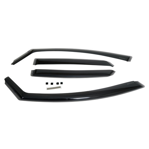 Side Window Visor - Snap-In / Stick-On - Front / Rear - 3 mm Thick - Plastic - Dark Smoke - Ford Midsize Car 2013-17 - Kit