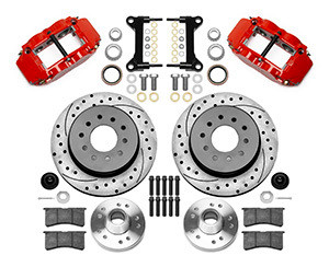 Brake System - Forged Narrow Superlite 6R Big Brake - Rear - 6 Piston Caliper - 12.19 in Drilled / Slotted Iron Rotor - Aluminum - Red Powder Coat - GM Fullsize Truck 1963-87 - Kit