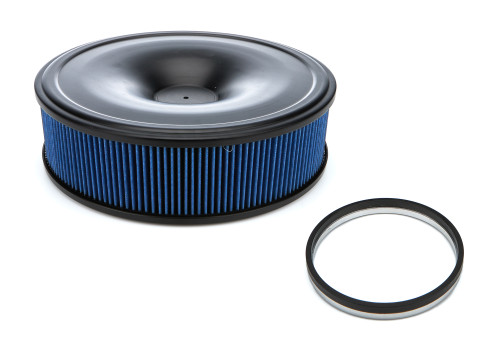 Air Cleaner Assembly - 14 in Round - 4 in Tall - 5-1/8 in Carb Flange - Dropped Base - Aluminum - Black Anodized - Kit Air Cleaner Assembly - 14 in Round - 4 in Tall - 5-1/8 in Carb Flange - Dropped Base - Aluminum - Black Anodized - Kit