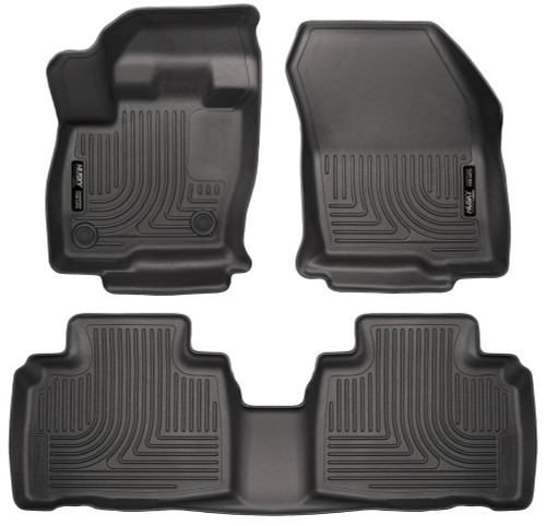 Floor Liner - WeatherBeater - Front / 2nd Row - Plastic - Black / Textured - Ford Midsize SUV 2015-24 - Kit