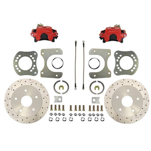 Brake System - Maxgrip XDS - Disc Conversion - Rear - 1 Piston Caliper - 11.650 in Drilled / Slotted Iron Rotors - Iron - Red Powder Coat - Ford Fullsize Truck 1957-86 - Kit
