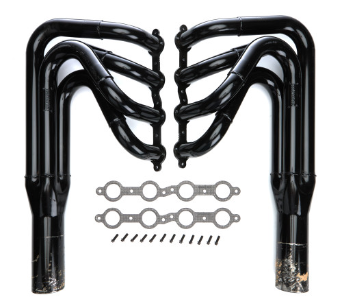 Headers - Full - 1.875 to 2 in Primary - 3.5 in Collector - Gaskets / Hardware Included - Steel - Black Paint - Small Block Chevy - Pair