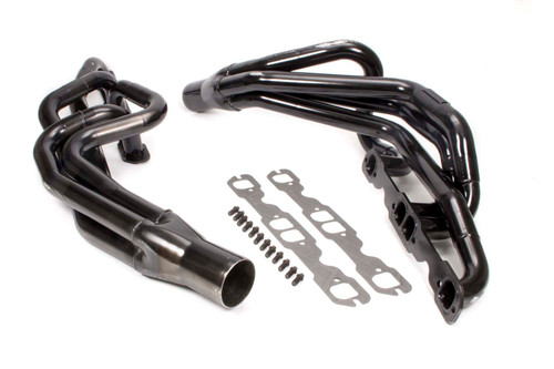 Headers - Conventional Crossover - Full - 1.625 to 1.75 in Primary - 3 in Collector - Gaskets / Hardware Included - Steel - Black Paint - Small Block Chevy - Pair