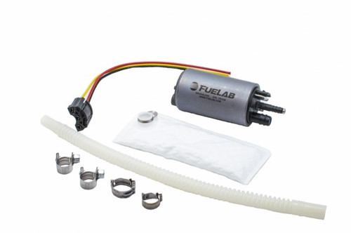 Fuel Pump - Electric - In-Tank - Brushless - 500 lph - 12 mm Female Inlet - 9 mm / 6 mm Hose Barb Outlets - Gas / Diesel / E85 / Methanol - Filter / Wiring Harness - Steel - Zinc Oxide - Each