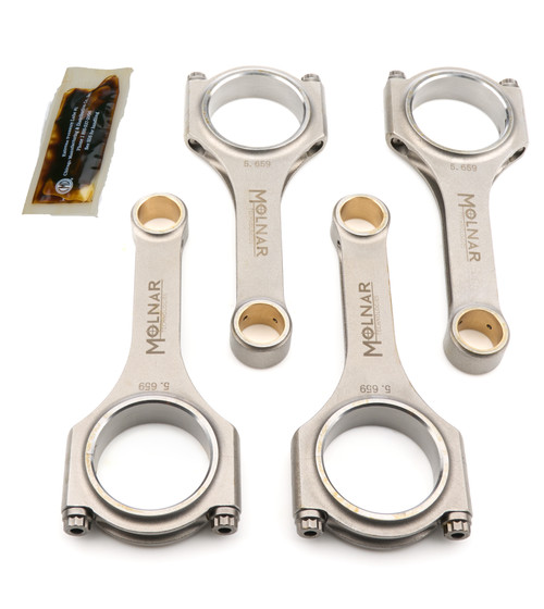 Connecting Rod - H-Beam - 5.659 in Long - Bushed - 3/8 in Cap Screws - Billet Steel - Mitsubishi 4-Cylinder - Set of 4