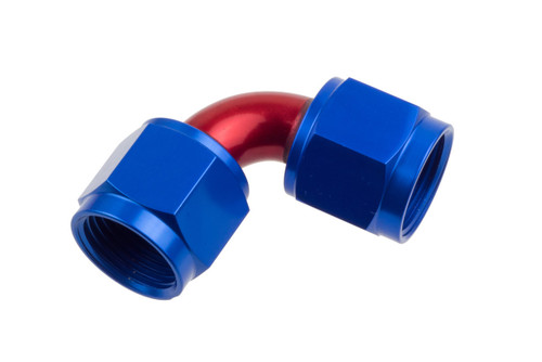Fitting - Adapter - 8190 Series - 90 Degree - 12 AN Female Swivel to 12 AN Female Swivel - Aluminum - Blue / Red Anodized - Each