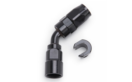 Fitting - Adapter - 45 Degree - 6 AN Male to 3/8 in Female Quick Disconnect - Aluminum - Black Anodized - Each