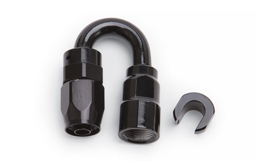 Fitting - Hose End - 180 Degree - 6 AN Hose - 3/8 in SAE Female Quick Disconnect - Aluminum - Black Anodized - Each
