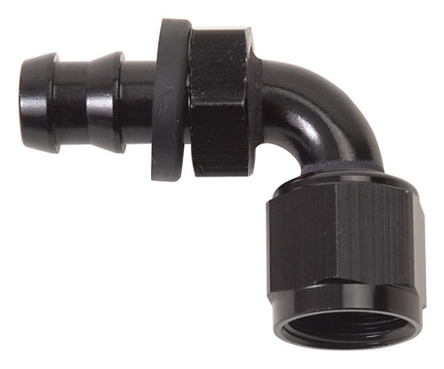 Fitting - Hose End - Twist-Lok - 90 Degree - 4 AN Hose Barb to 4 AN Female - Aluminum - Black Anodized - Each